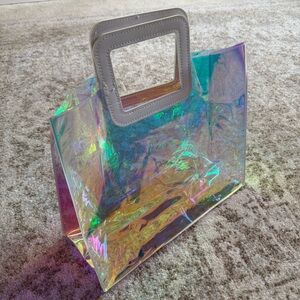 Retro 70s Style Holographic Iridescent Pool Beach Themed Clutch Tote Bag Medium